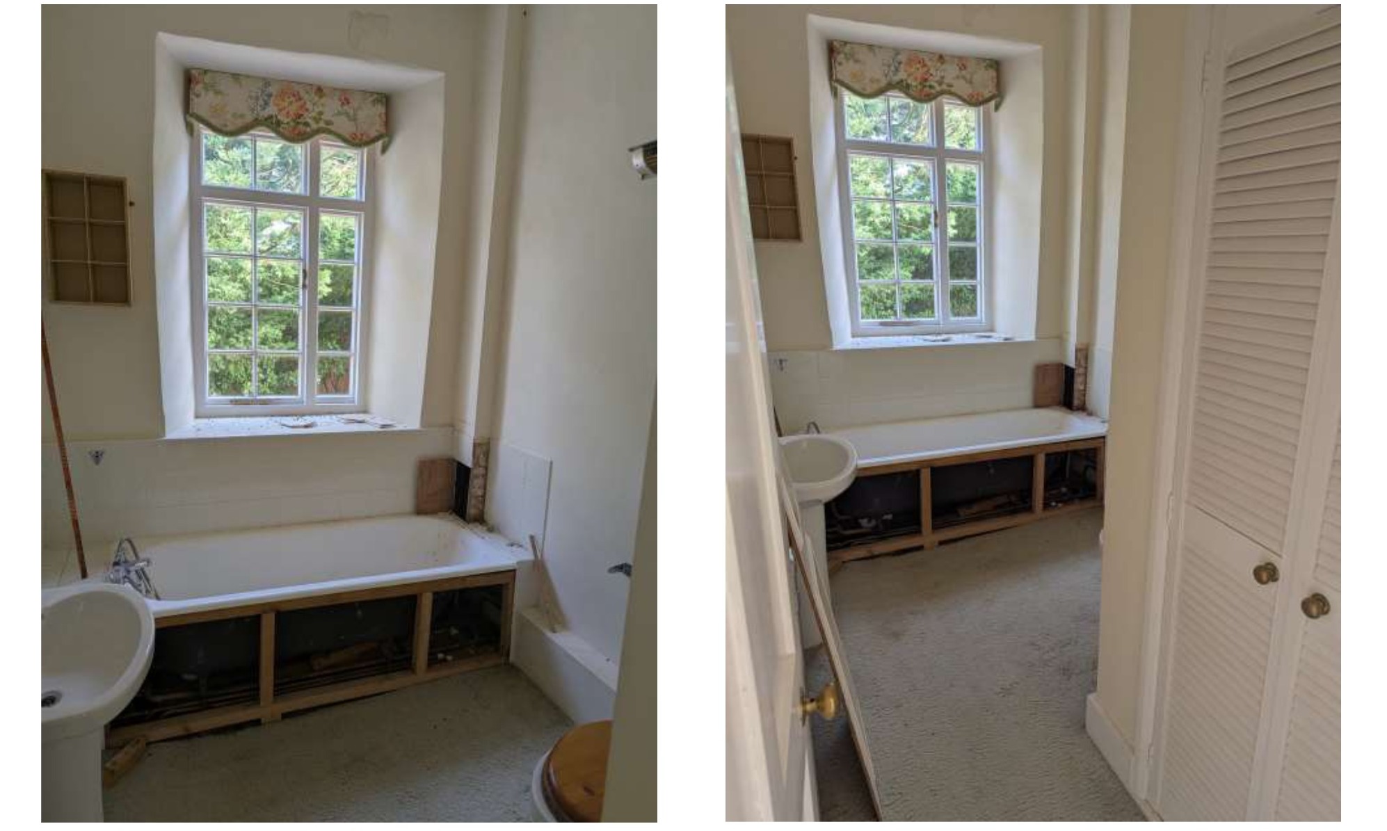 Bathroom I with exposed plumbing and opened floor