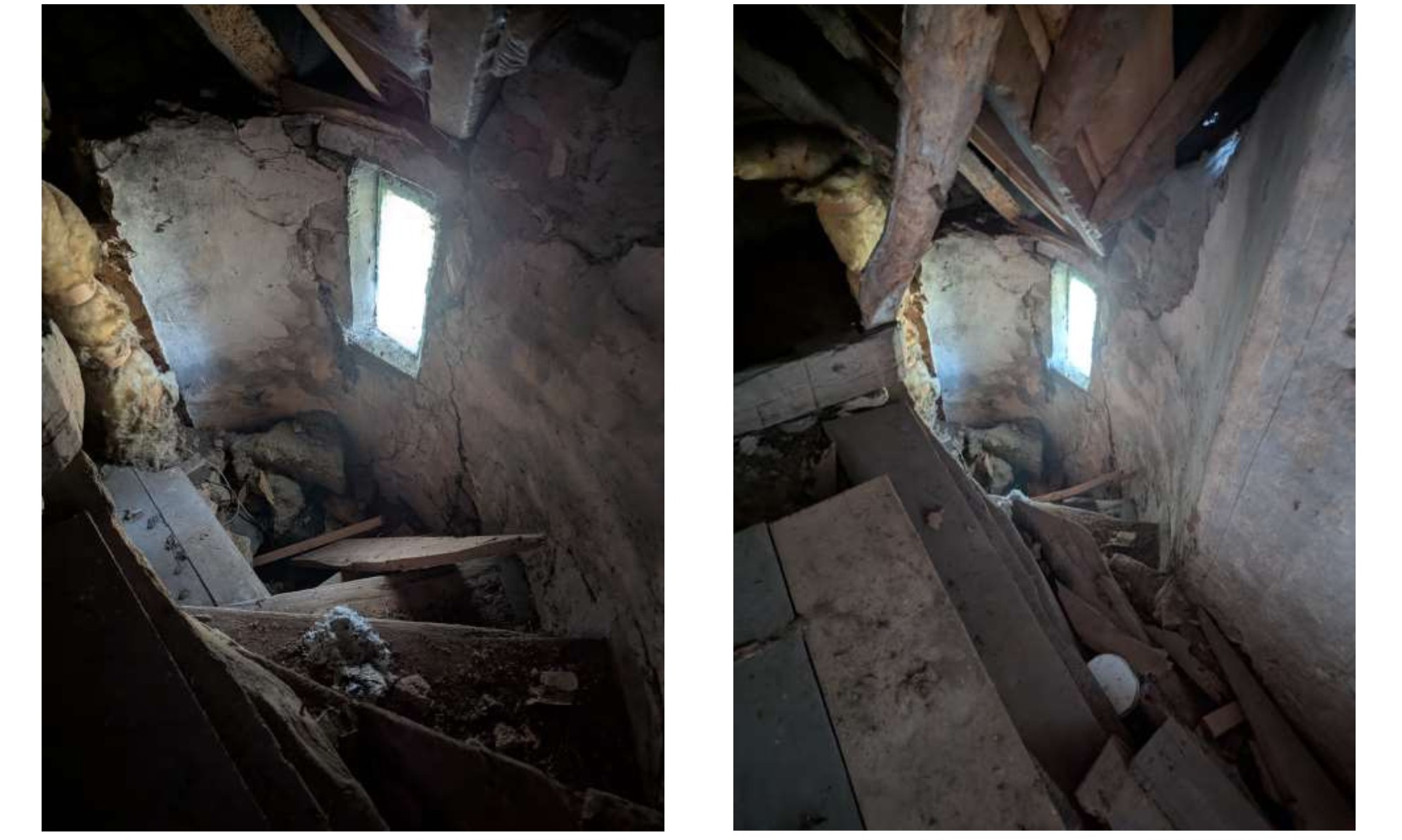 Collapsed attic staircase at Old Manor Farm