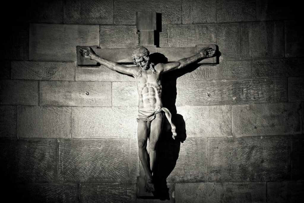 Stone crucifix, religious focus of Old Manor Farm