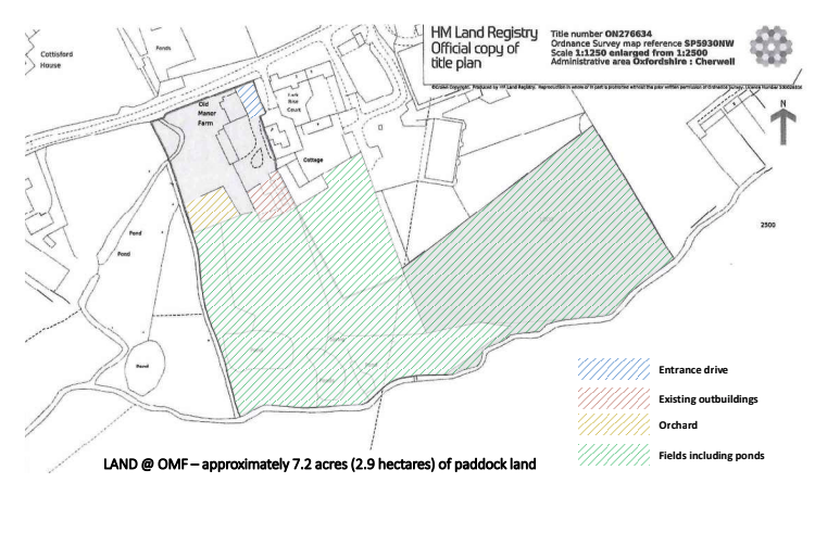 HM Land Registry site plan of Old Manor Farm, 7.2 acres